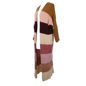Petal Pup Sz S Camel Burgundy Striped Multicolor  Acrylic Wool Knit Wrap Sweater